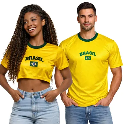 Kit Camiseta Masculina do Brasil + Cropped Feminino do Brasil para Casal