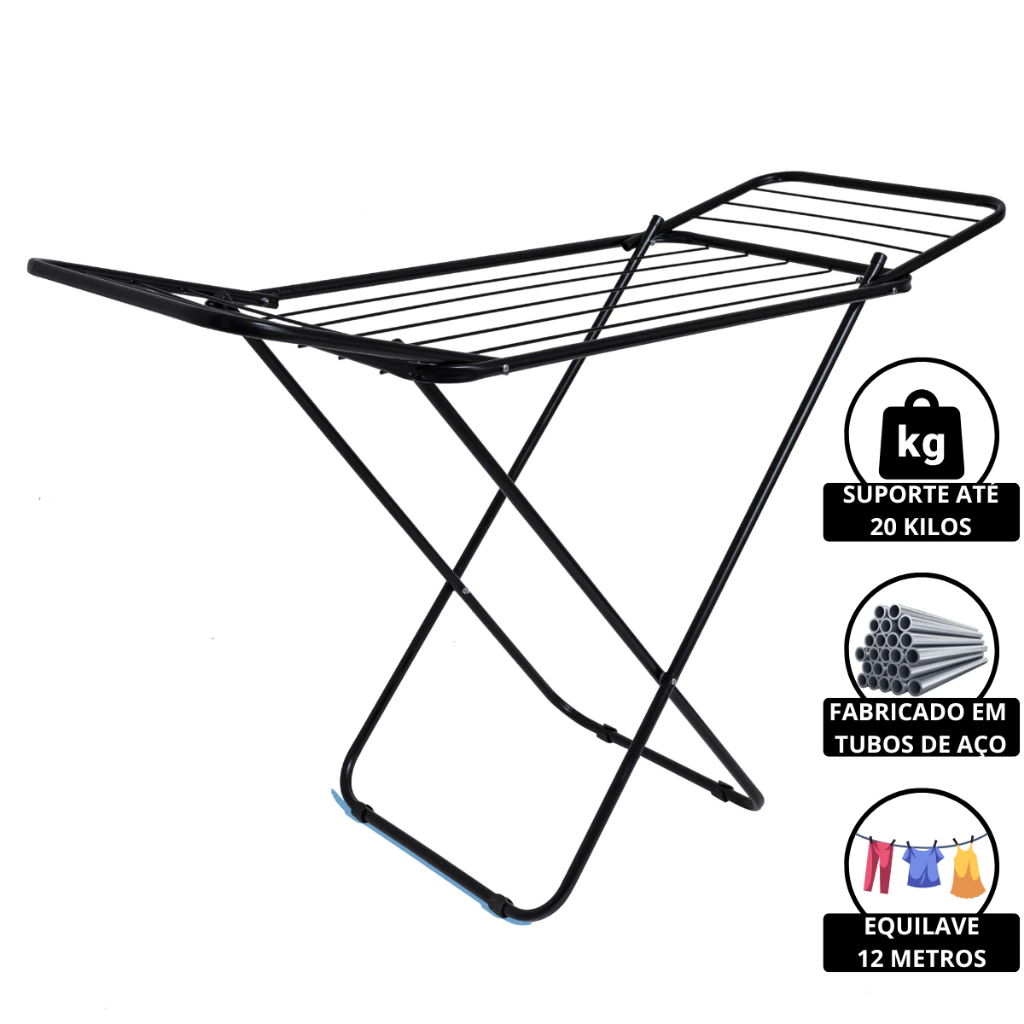 Varal de Chão com Abas Aço Carbono Reforçado Dobrável - 7,60cm / 20kg